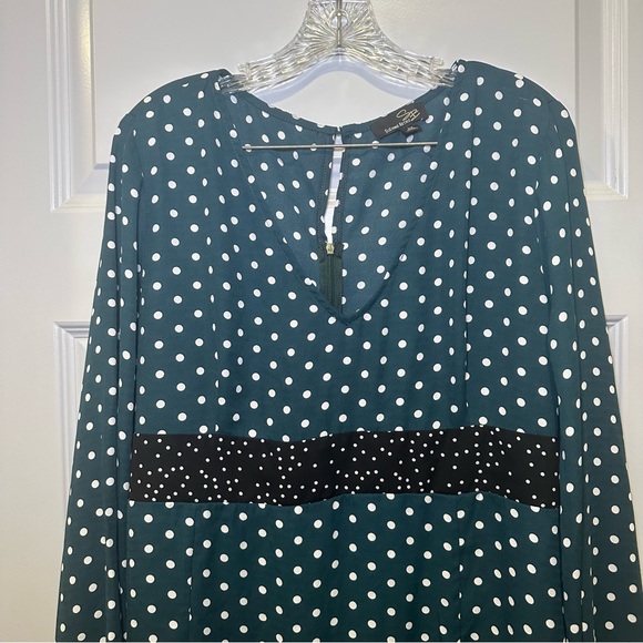 Suzanne Betro Teal/Black Polka Dot Long Sleeve Dress size 2X - Picture 5 of 12